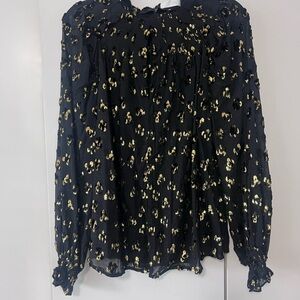 7 For All Mankind Black Ruffled Blouse with Peter Pan Collar